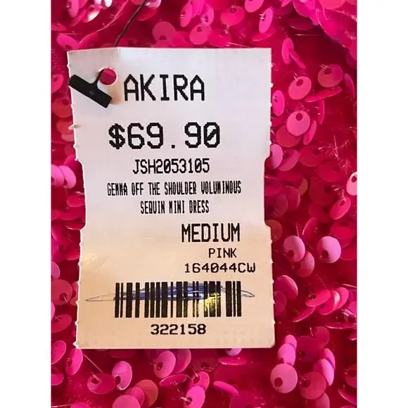 NWT‎ AKIRA Sequin Women’s Medium Dress Mini Gemma off the Shoulder Prom Clubbing - Picture 6 of 8
